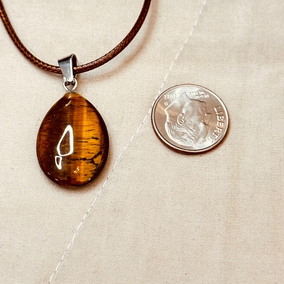Silver Tone Bail Oval Tiger’s Eye Stone/Crystal Pendant Dark Brown & Bright Gold - Picture 4 of 9